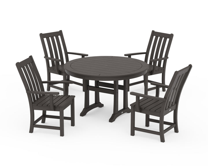 POLYWOOD® Vineyard 5-Piece Round Dining Set with Trestle Legs