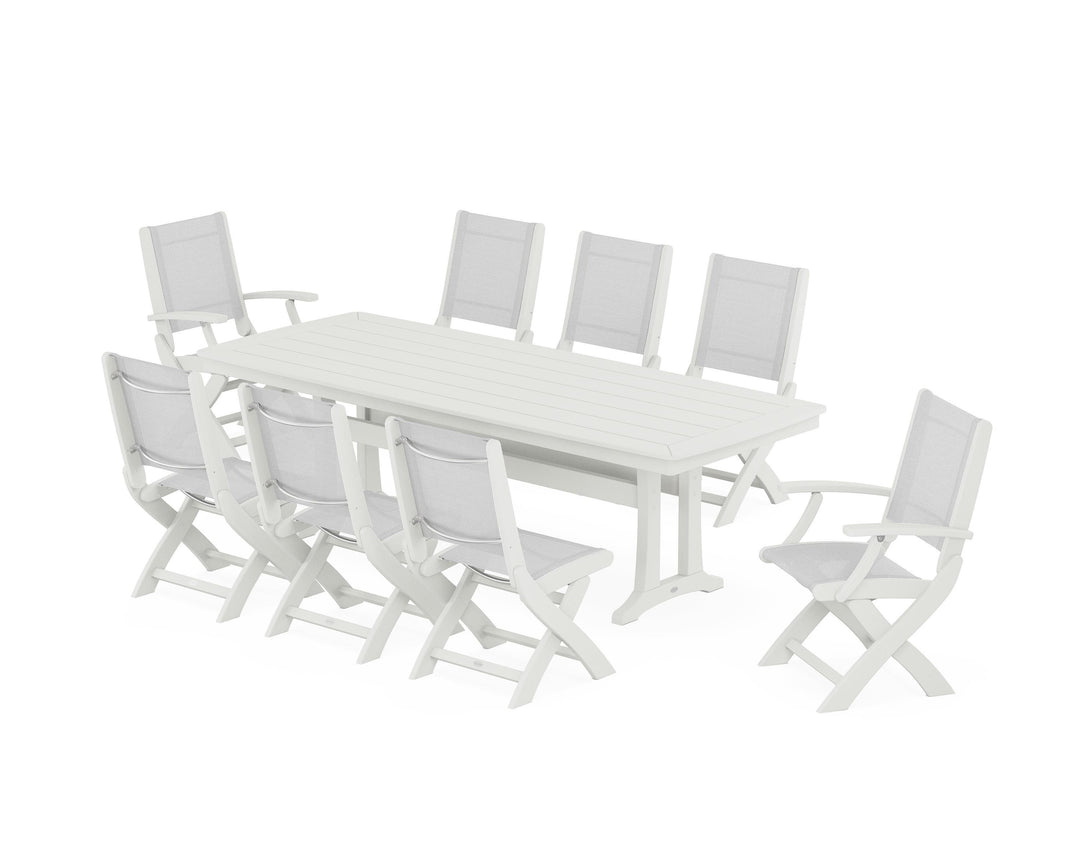 POLYWOOD® Coastal Folding 9-Piece Dining Set with Trestle Legs