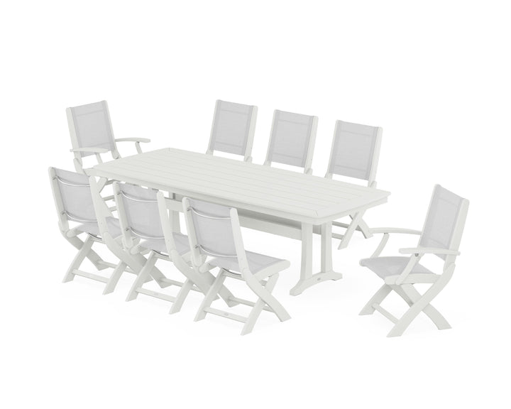 POLYWOOD® Coastal Folding 9-Piece Dining Set with Trestle Legs