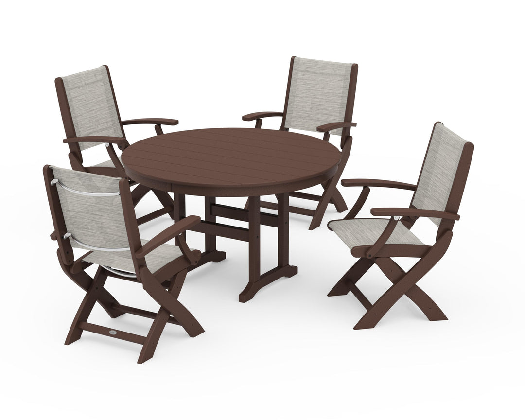 POLYWOOD® Coastal Folding Chair 5-Piece Round Dining Set
