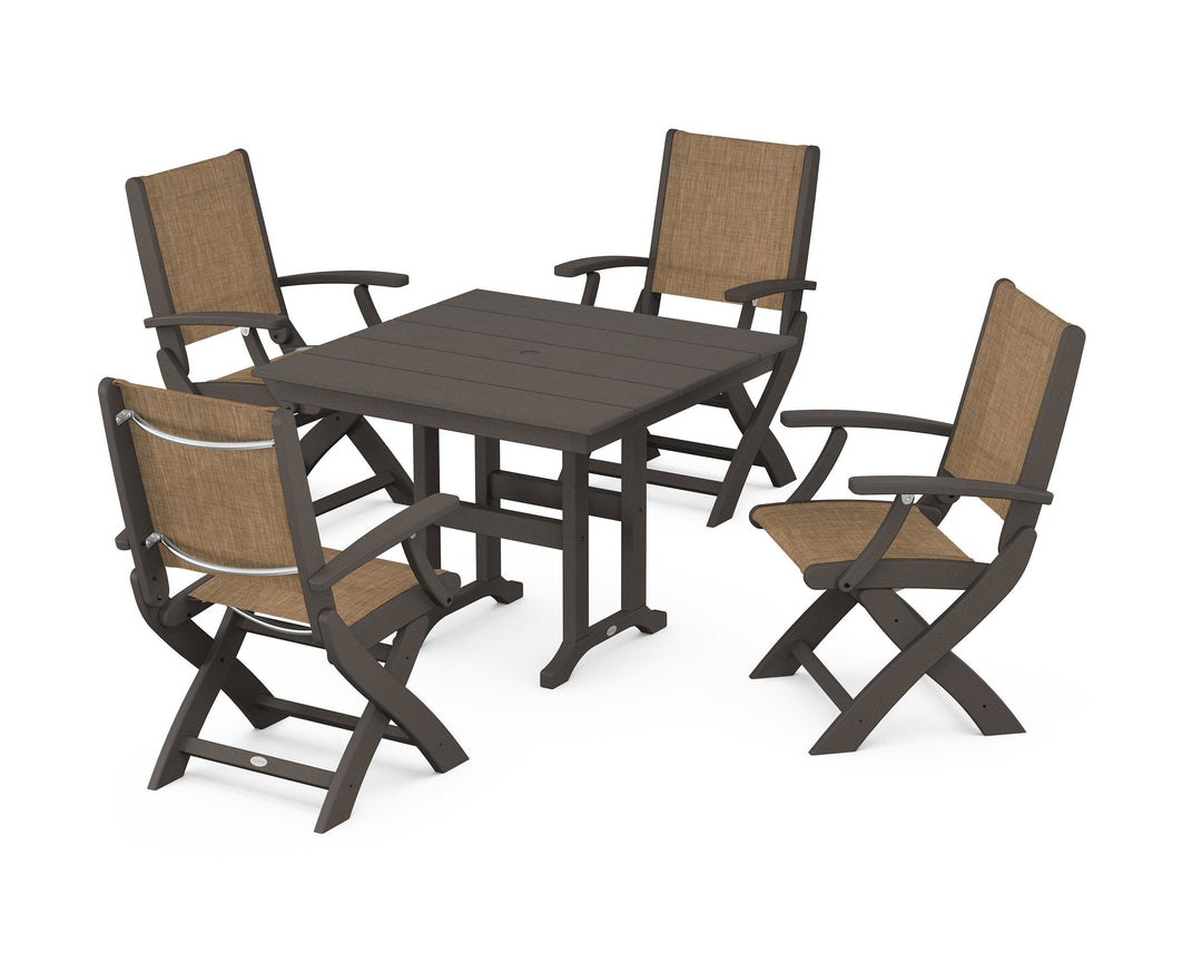 POLYWOOD® Coastal Folding Chair 5-Piece Farmhouse Dining Set