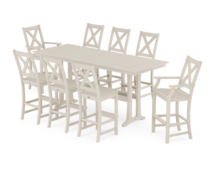 POLYWOOD® Braxton 9-Piece Farmhouse Bar Set with Trestle Legs