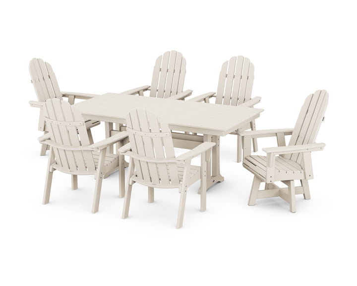 POLYWOOD® Vineyard Curveback Adirondack Swivel Chair 7-Piece Farmhouse Dining Set with Trestle Legs