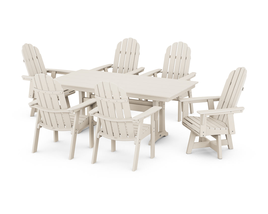 POLYWOOD® Vineyard Curveback Adirondack Swivel Chair 7-Piece Farmhouse Dining Set with Trestle Legs