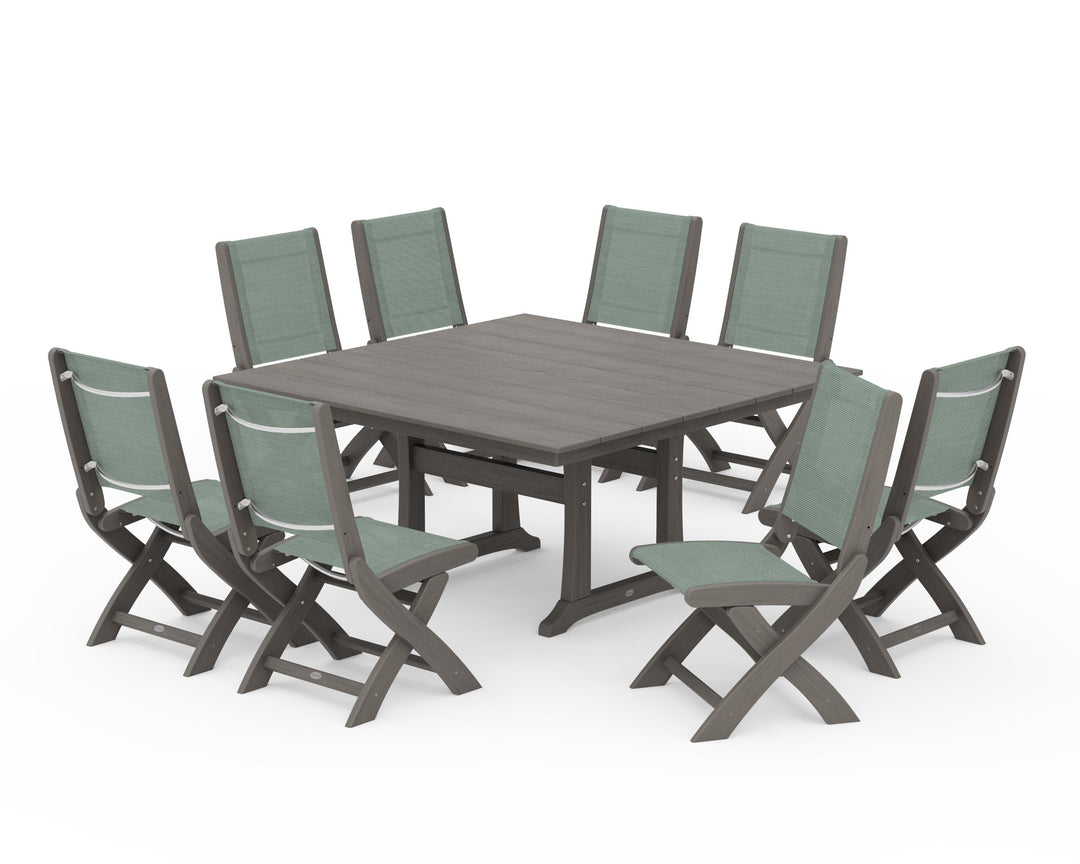 POLYWOOD® Coastal Folding Side Chair 9-Piece Farmhouse Dining Set