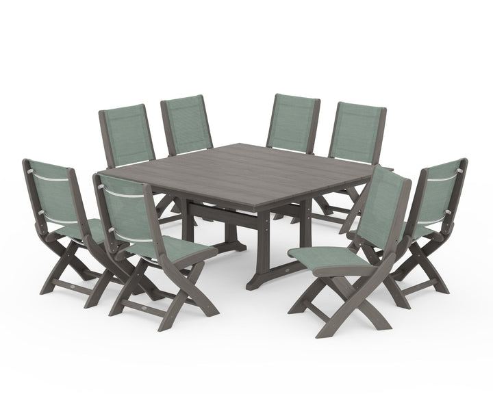 POLYWOOD® Coastal Folding Side Chair 9-Piece Farmhouse Dining Set