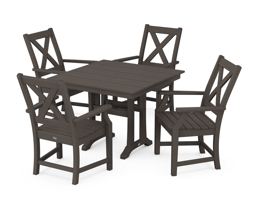 POLYWOOD® Braxton 5-Piece Farmhouse Dining Set With Trestle Legs