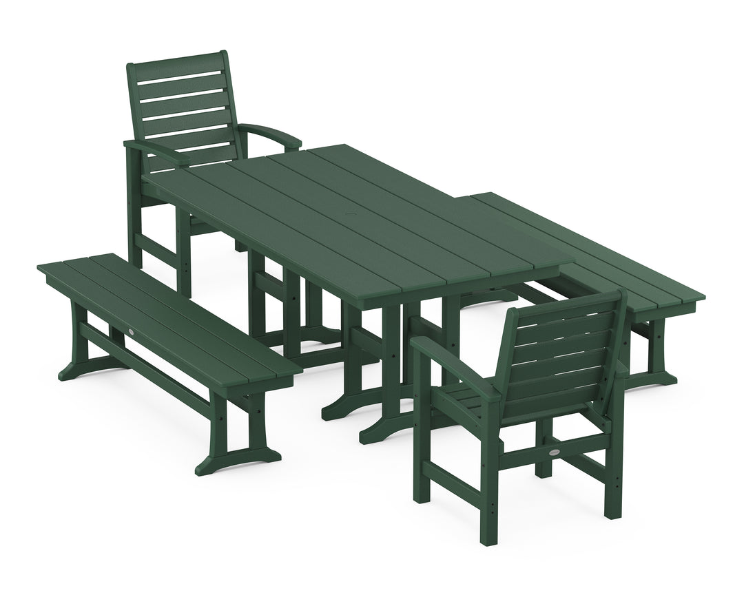 POLYWOOD® Signature 5-Piece Farmhouse Dining Set with Benches