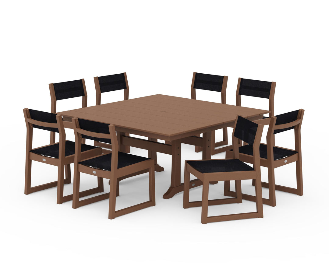 POLYWOOD® EDGE Sling Side Chair 9-Piece Farmhouse Trestle Dining Set