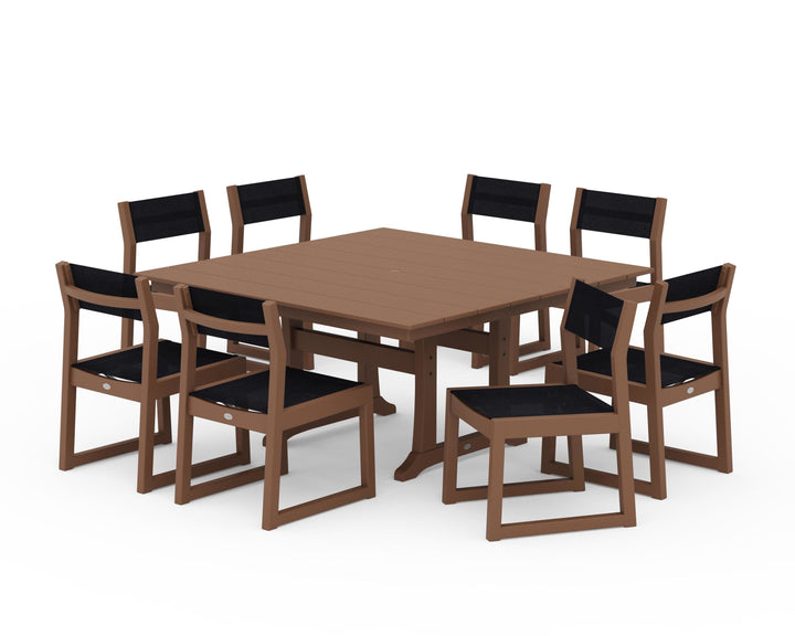 POLYWOOD® EDGE Sling Side Chair 9-Piece Farmhouse Trestle Dining Set