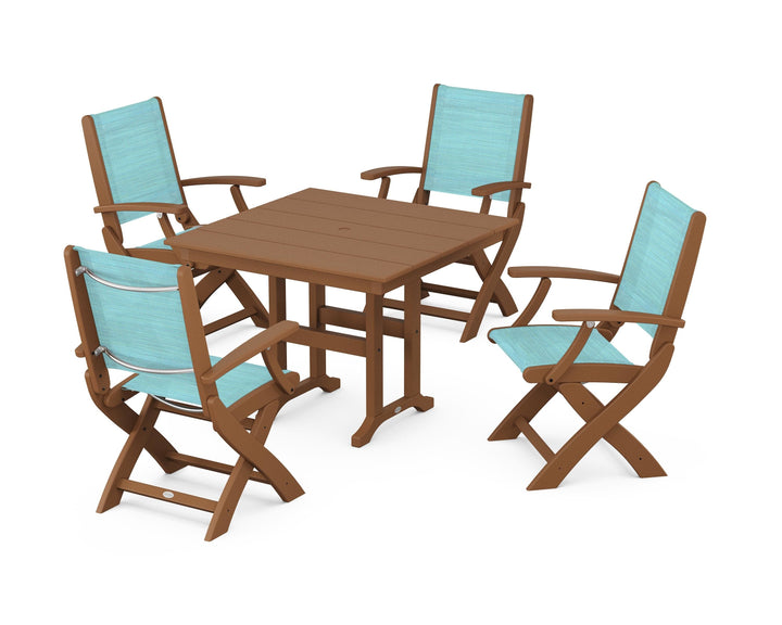 POLYWOOD® Coastal Folding Chair 5-Piece Farmhouse Dining Set