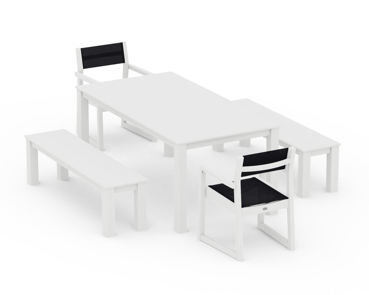 POLYWOOD® EDGE Sling Arm Chair 5-Piece Parsons Dining Set with Benches