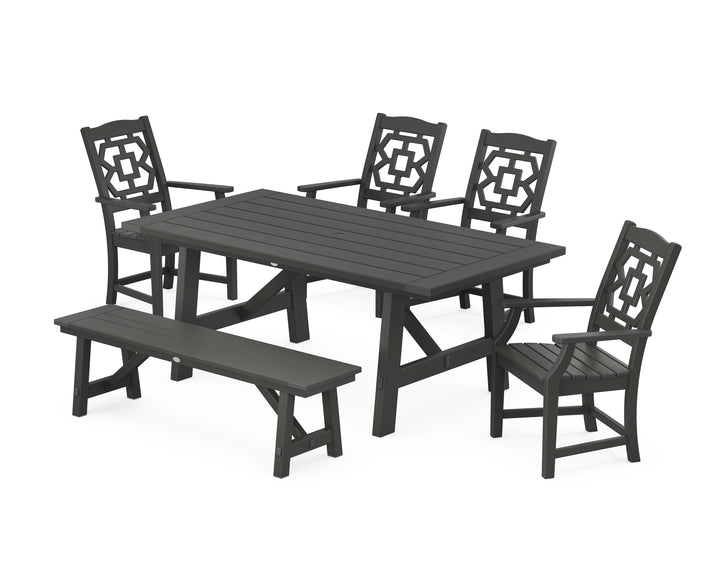 Martha Stewart by POLYWOOD® Chinoiserie 6-Piece Rustic Farmhouse Dining Set with Bench