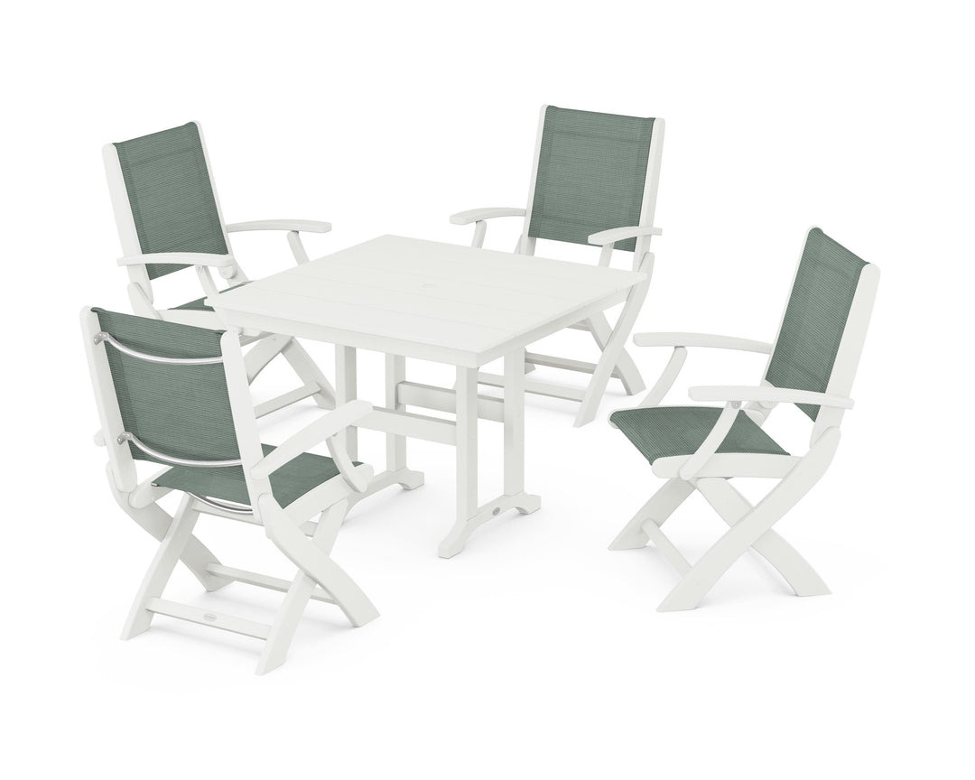 POLYWOOD® Coastal Folding Chair 5-Piece Farmhouse Dining Set