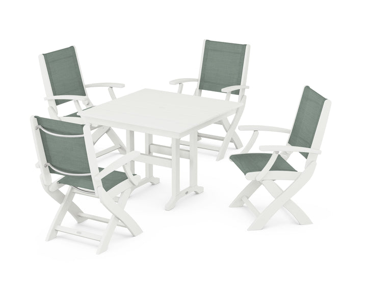 POLYWOOD® Coastal Folding Chair 5-Piece Farmhouse Dining Set