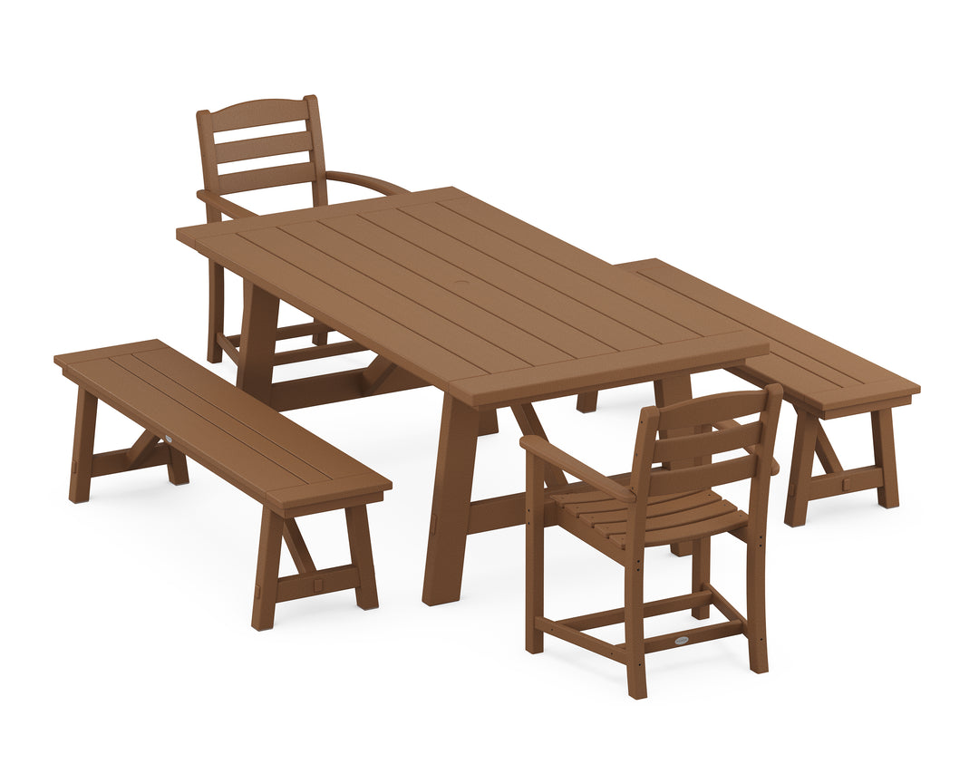 POLYWOOD® La Casa Café 5-Piece Rustic Farmhouse Dining Set With Benches