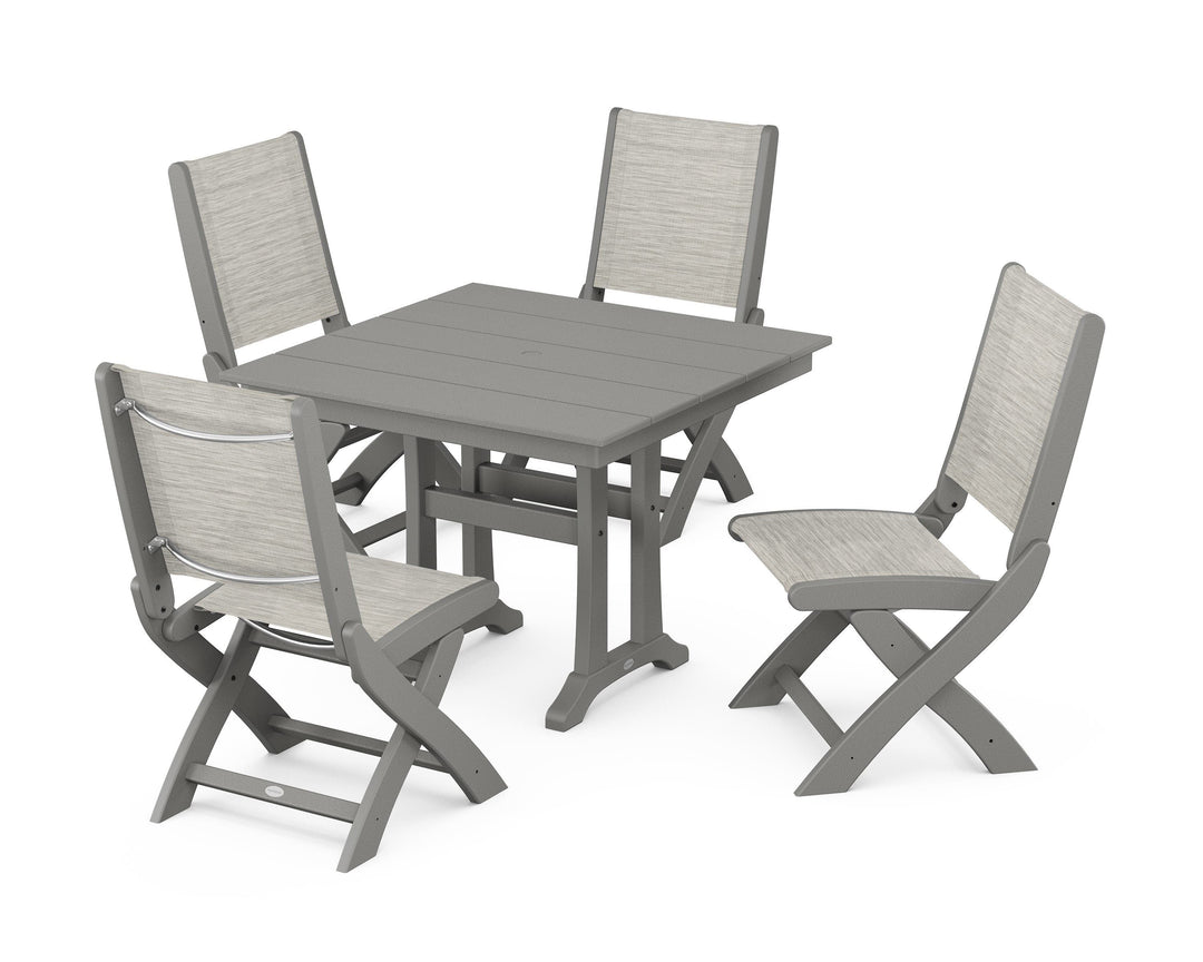 POLYWOOD® Coastal Folding Side Chair 5-Piece Farmhouse Dining Set With Trestle Legs