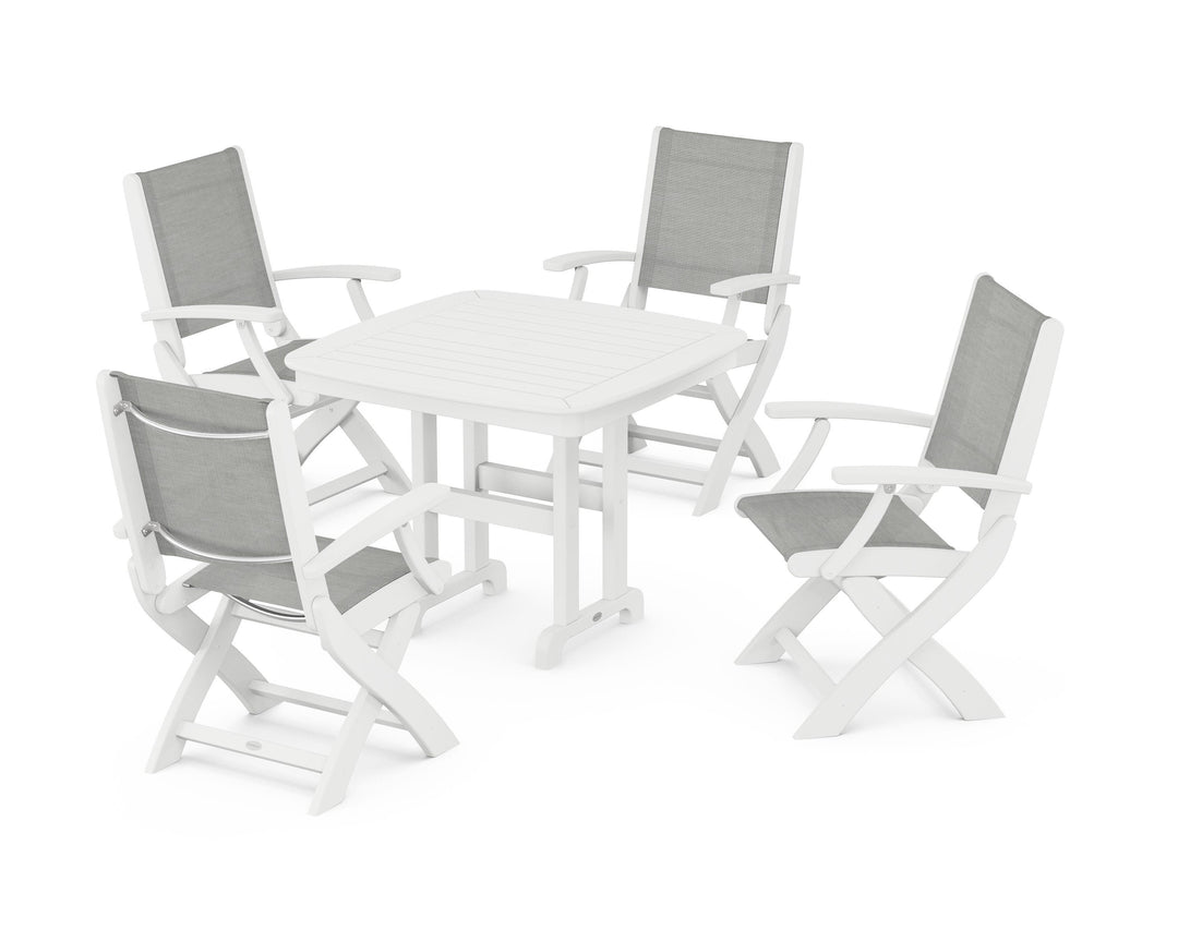 POLYWOOD® Coastal Folding Chair 5-Piece Dining Set
