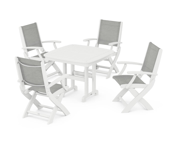 POLYWOOD® Coastal Folding Chair 5-Piece Dining Set