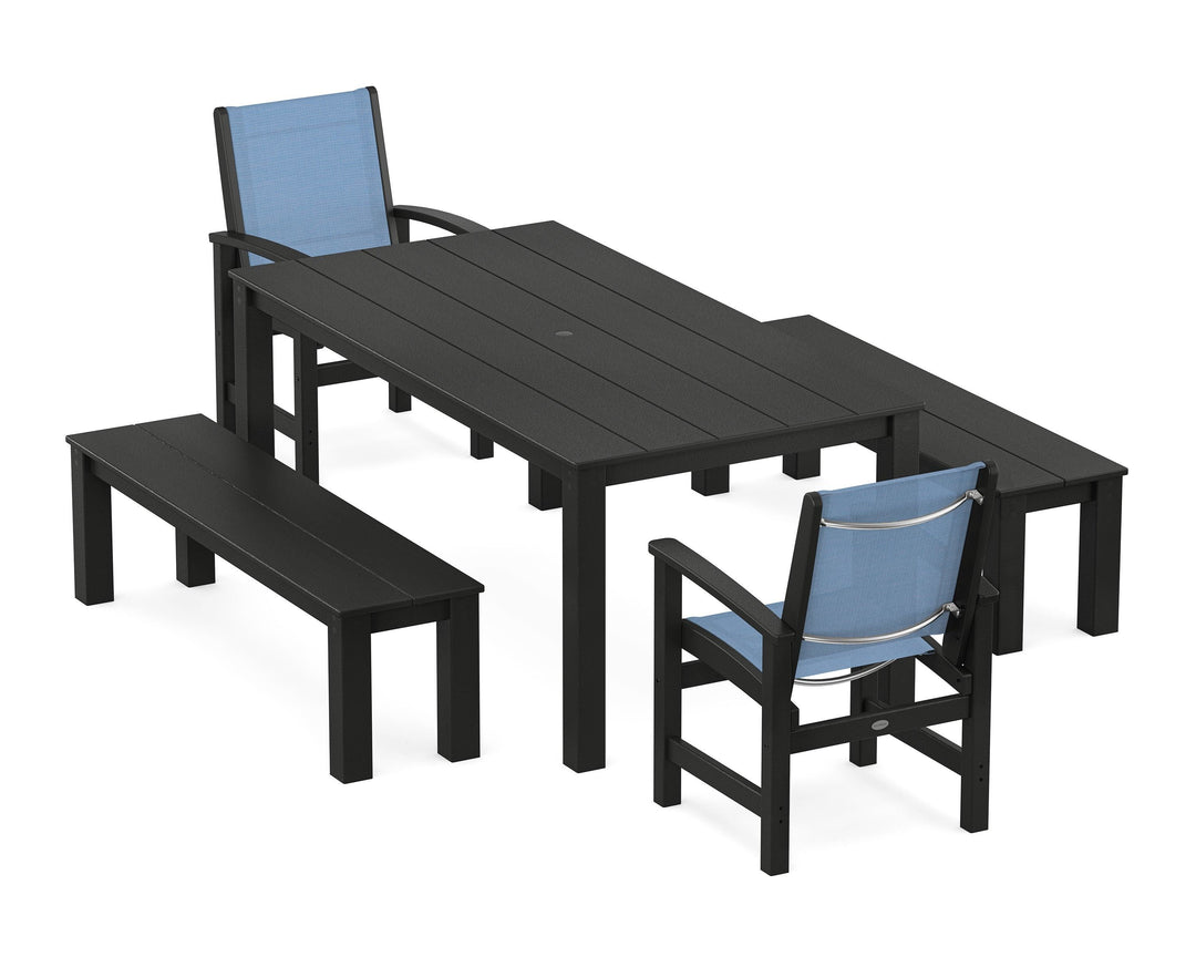 POLYWOOD® Coastal 5-Piece Parsons Dining Set with Benches