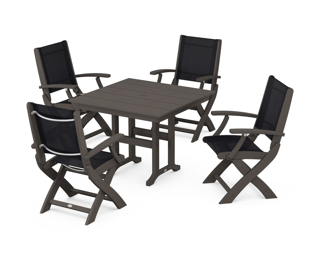 POLYWOOD® Coastal Folding Chair 5-Piece Farmhouse Dining Set