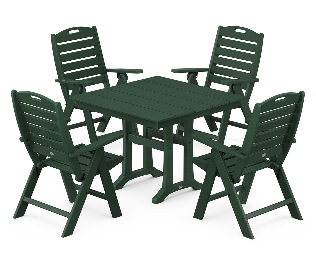 POLYWOOD® Nautical Folding Highback Chair 5-Piece Farmhouse Trestle Dining Set