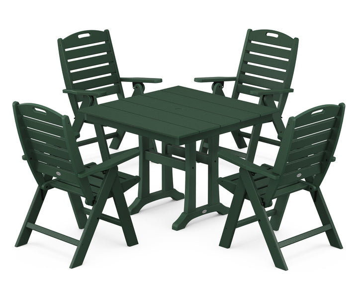 POLYWOOD® Nautical Folding Highback Chair 5-Piece Farmhouse Trestle Dining Set