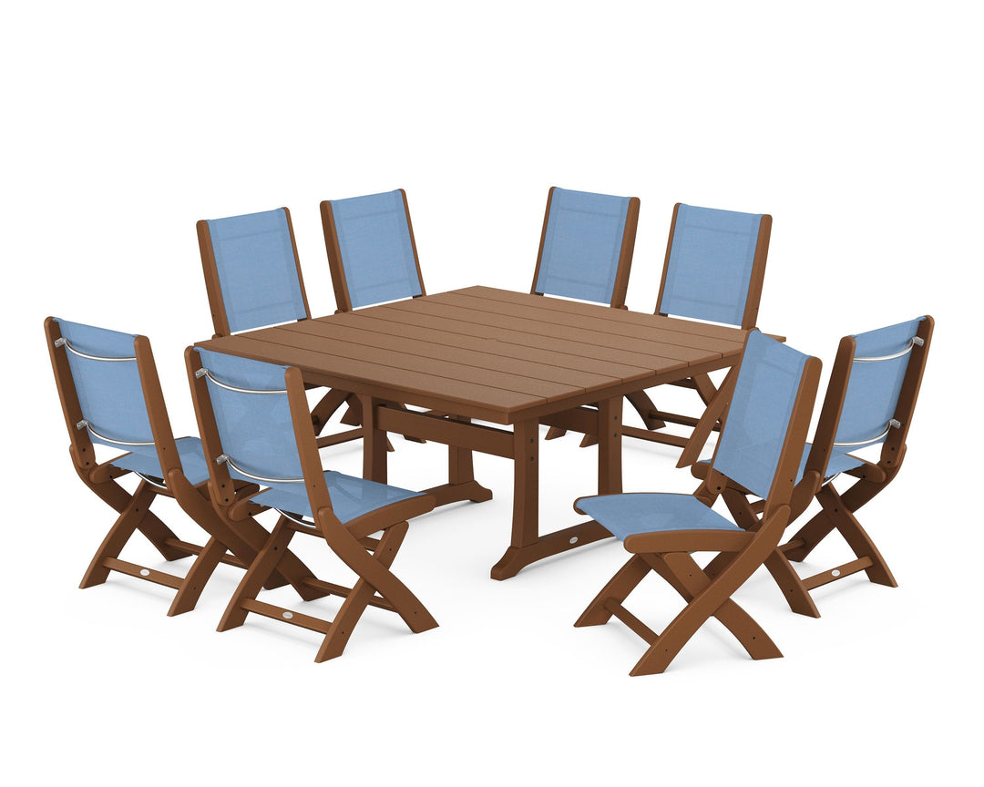POLYWOOD® Coastal Folding Side Chair 9-Piece Farmhouse Dining Set