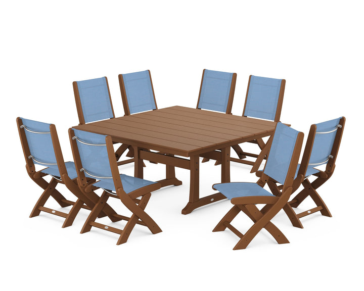 POLYWOOD® Coastal Folding Side Chair 9-Piece Farmhouse Dining Set