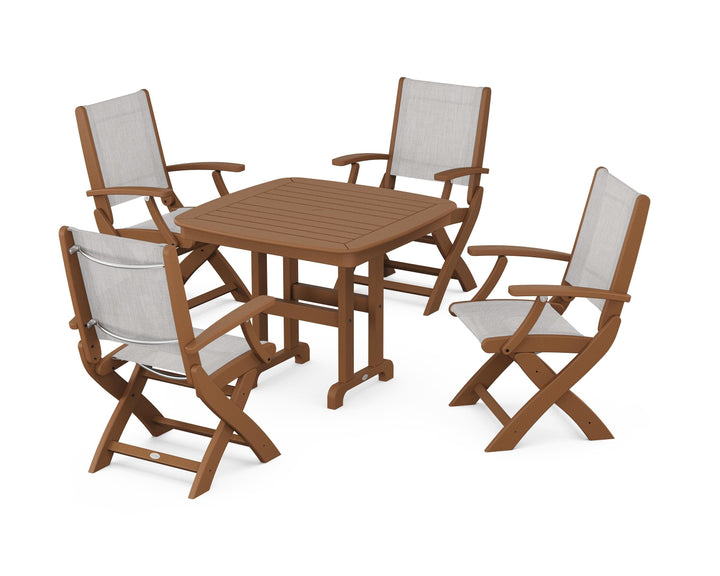 POLYWOOD® Coastal Folding Chair 5-Piece Dining Set