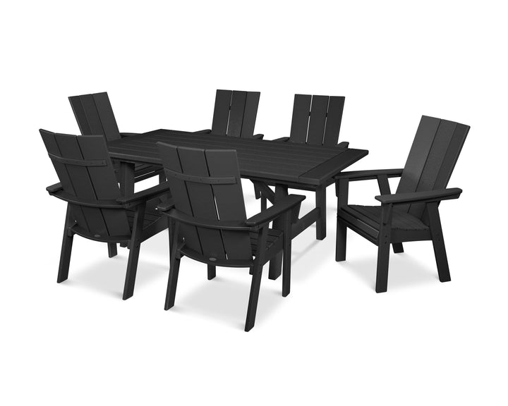 POLYWOOD® Modern Curveback Adirondack 7-Piece Rustic Farmhouse Dining Set
