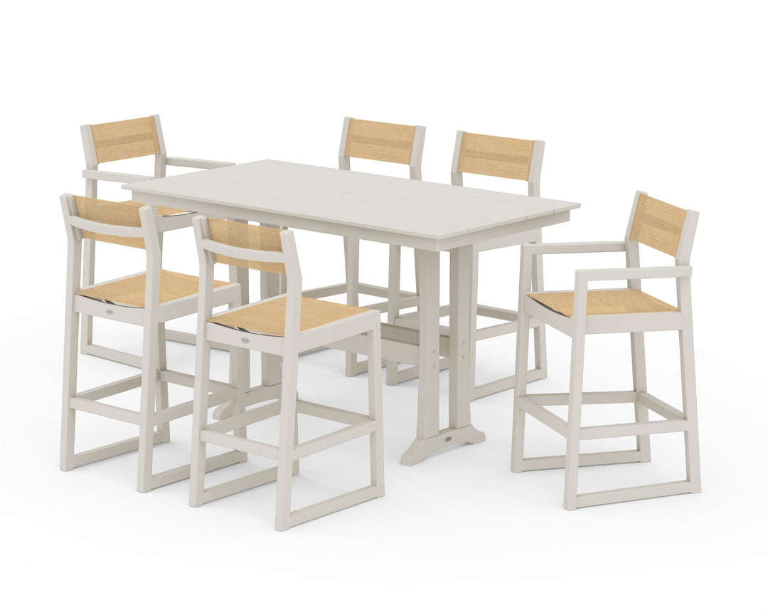 POLYWOOD® EDGE Sling 7-Piece Farmhouse Bar Set with Trestle Legs