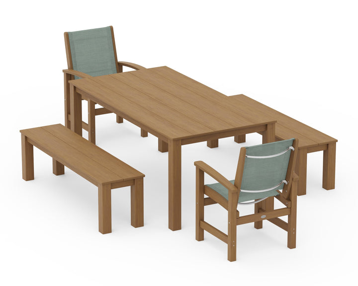 POLYWOOD® Coastal 5-Piece Parsons Dining Set with Benches