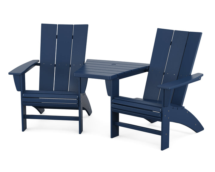 POLYWOOD® Modern 3-Piece Curveback Adirondack Set with Angled Connecting Table