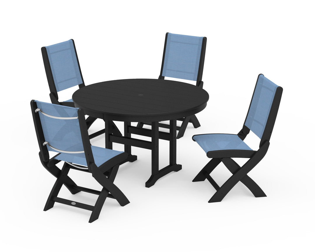 POLYWOOD® Coastal Folding Side Chair 5-Piece Round Dining Set