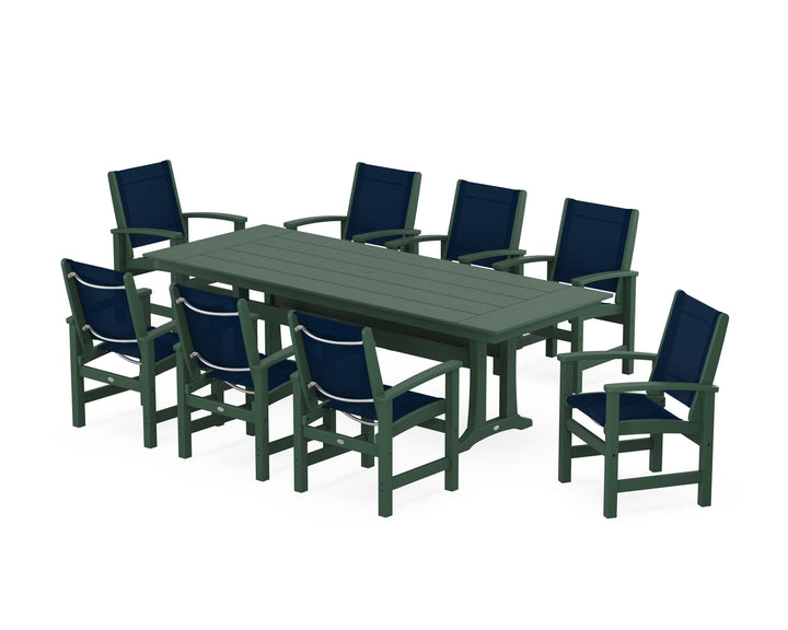 POLYWOOD® Coastal 9-Piece Farmhouse Dining Set with Trestle Legs