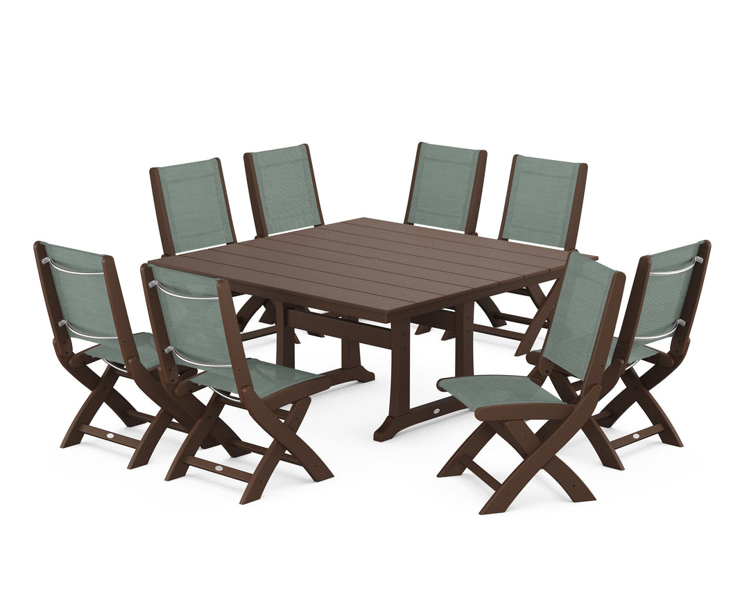 POLYWOOD® Coastal Folding Side Chair 9-Piece Farmhouse Dining Set