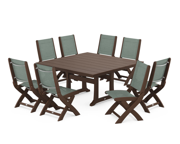 POLYWOOD® Coastal Folding Side Chair 9-Piece Farmhouse Dining Set
