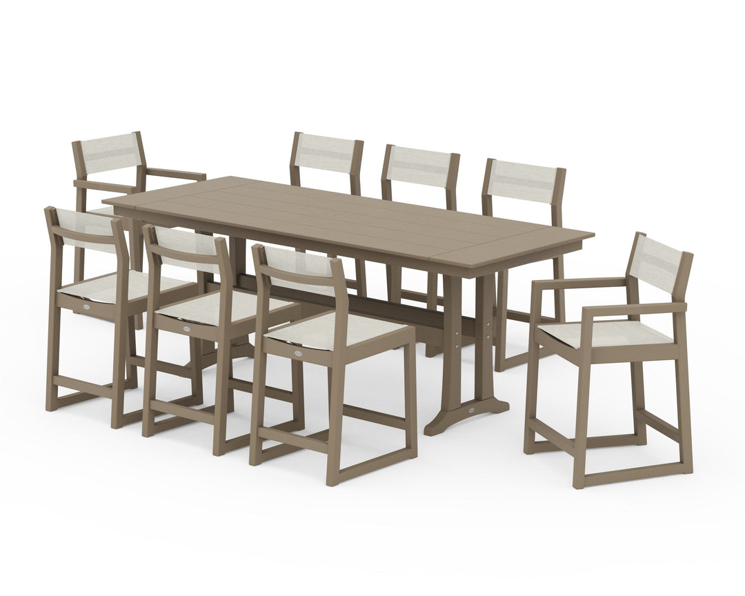 POLYWOOD® EDGE Sling 9-Piece Farmhouse Counter Set with Trestle Legs