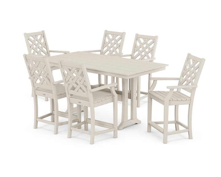 Country Living Wovendale Arm Chair 7-Piece Farmhouse Counter Set with Trestle Legs