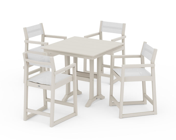 POLYWOOD® EDGE Sling Arm Chair 5-Piece Farmhouse Counter Set with Trestle Legs