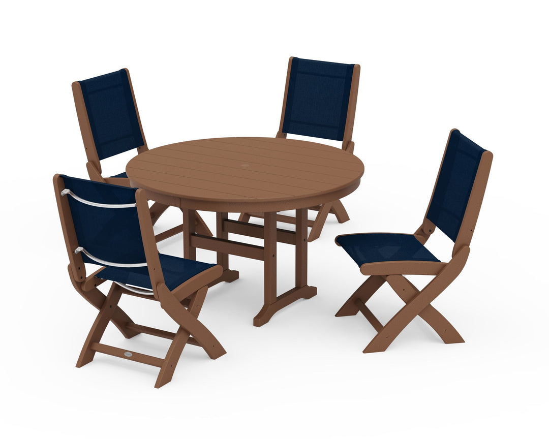 POLYWOOD® Coastal Folding Side Chair 5-Piece Round Dining Set