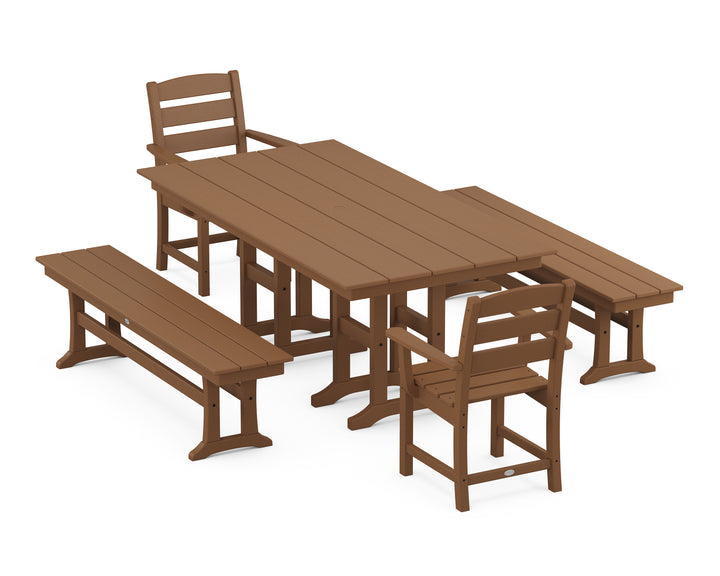 POLYWOOD® Lakeside 5-Piece Farmhouse Dining Set with Benches