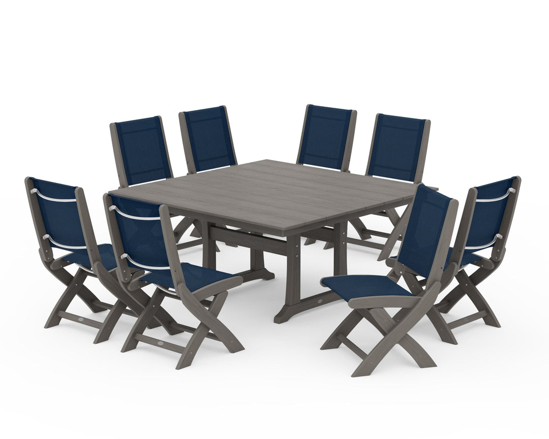 POLYWOOD® Coastal Folding Side Chair 9-Piece Farmhouse Dining Set
