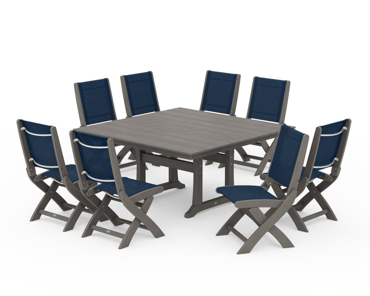POLYWOOD® Coastal Folding Side Chair 9-Piece Farmhouse Dining Set