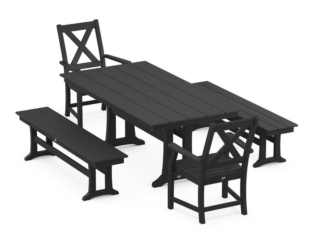 POLYWOOD® Braxton 5-Piece Farmhouse Dining Set With Trestle Legs