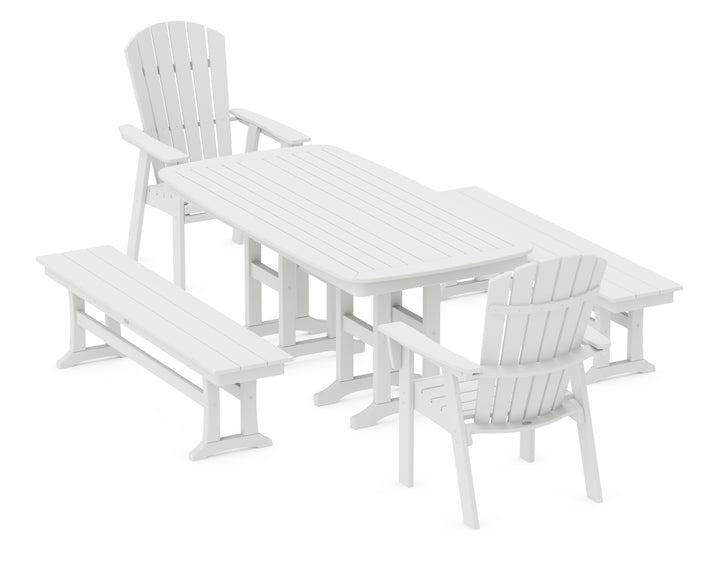 POLYWOOD® Nautical Curveback Adirondack 5-Piece Dining Set with Benches