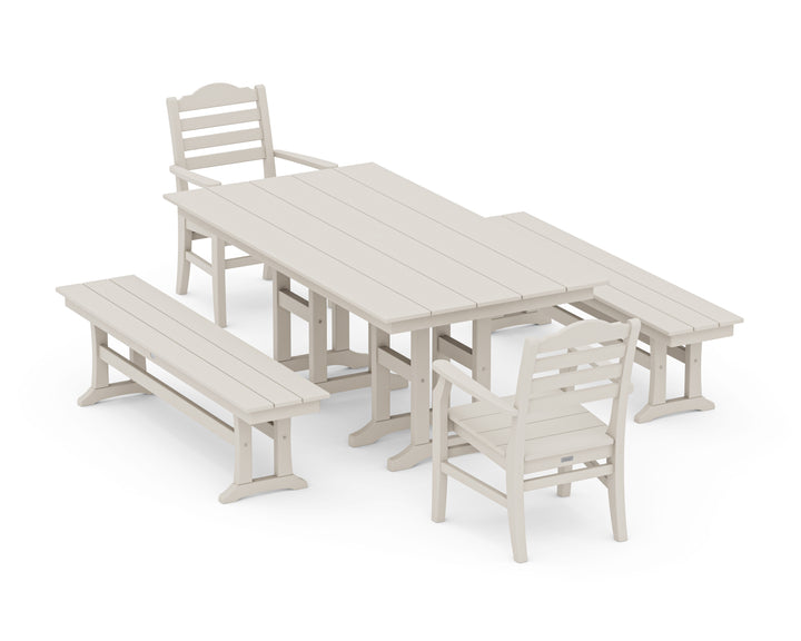 POLYWOOD® Savannah 5-Piece Farmhouse Dining Set with Benches