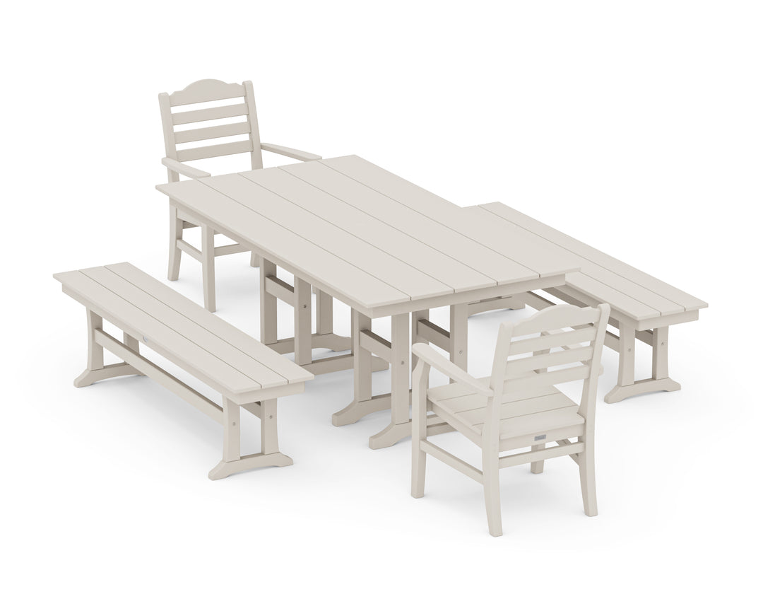 POLYWOOD® Savannah 5-Piece Farmhouse Dining Set with Benches