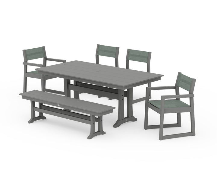 POLYWOOD® EDGE Sling 6-Piece Farmhouse Dining Set With Trestle Legs